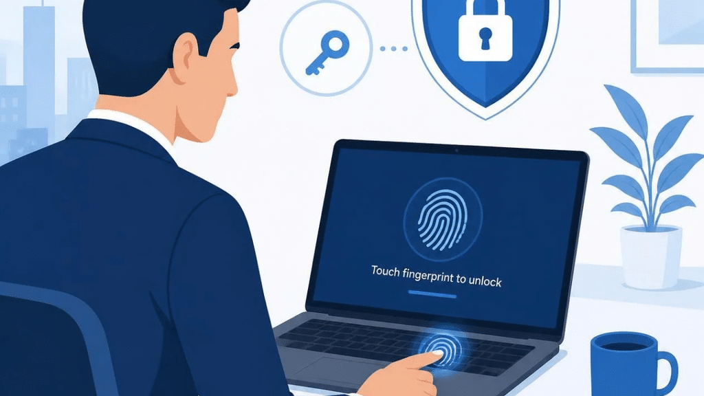 What Are Passkeys, and Should Your Business Use Them? 2 employee using a passkey to log in on a business laptop